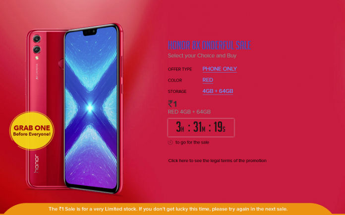 Honor 8X Super Sale Honor 8X Red Color Variant Now Available on Sale for Just Re.1 at HiHonor Store