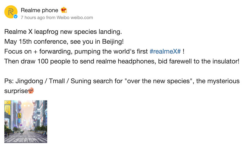 Realme X Weibo Post
