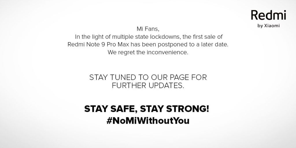 Redmi Note 9 Pro first sale postponed in India due to state lockdowns in the light of COVID-19