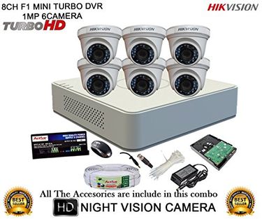 Hikvision DS-7108HGHI-F1 Mini 8CH Dvr, 6(DS-2CE56COT-IR) Dome Camera (with Mouse, 1TB HDD, Bnc&Dc Connectors,Power Supply,Cable)