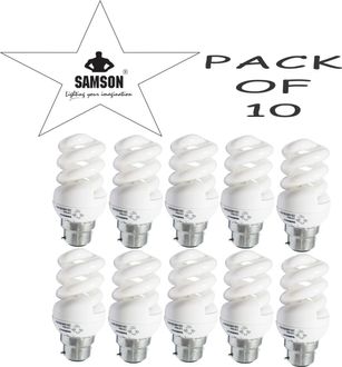Samson 12W Spiral Clear B22 CFL Bulb (Yellow, Pack of 10)