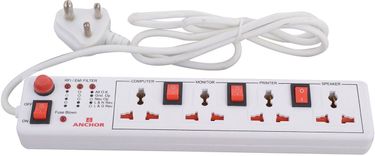 Anchor 4 Way Spike With Individual Switch 4 Strip Surge Protector (1.5 Mtrs)
