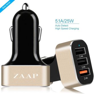 Zaap ZAAP3UC-216 25W/ 2.4A 3-Port USB Car Charger Price in India