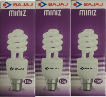 Bajaj 15W Spiral Miniz CFL Bulb (White, Pack of 3) Price in India