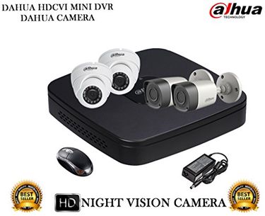 Dahua DH-HCVR4104C-S2 4CH Dvr,  2(DH-HAC-HFW1000RP-0360B) Bullet, 2(DH-HAC-HDW1000RP-0360B) Dome Camera (With Mouse)