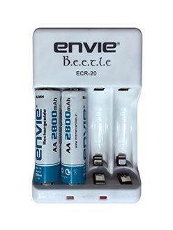 Envie Beetle ECR-20 Battery Charger (With 2 AA 2800Ni-Mh Rechargeable Batteries)