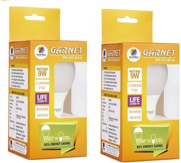 Wipro Garnet 9W Standard B22 LED Bulb (Yellow, Pack of 2)