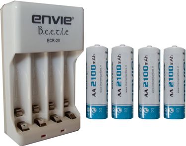 Envie AA 2100mAh Ni-mh Rechargeable Batteries (4 Pcs.) With ERC20 Charger