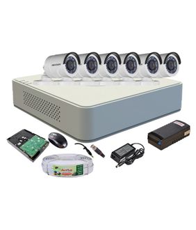 Hikvision DS-7108HQHI-F1 8CH Dvr,  6(DS-2CE16DOT-IR) Bullet Cameras (With 1TB HDD, Bnc Connectors,Power Supply, Cable)
