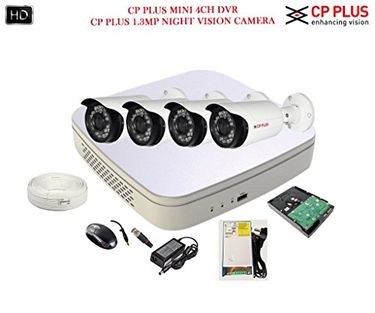 CP PLUS CP-UVR-0401E1S 4CH Dvr, 4(CP-VCG-ST13L2) Bullet CCTV Cameras (With 1TB HDD,Accessories)