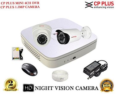 CP PLUS CP-UVR-0401E1S 4CH Dvr, 1(CP-VCG-T13L2-J) Bullet, 1(CP-VCG-D13L2-J) Dome Cameras (With Accessories)
