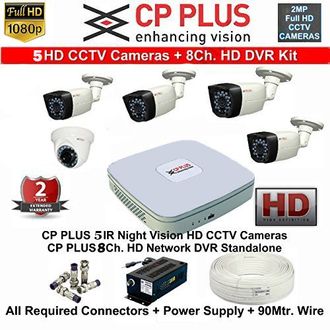 CP PLUS CP-UVR-0801E1S 8CH Dvr, 4(CP-VCG-ST24L2C) Bullet, 1(CP-GTC-D24L2) Dome Cameras (With 2TB HDD, Accessories)