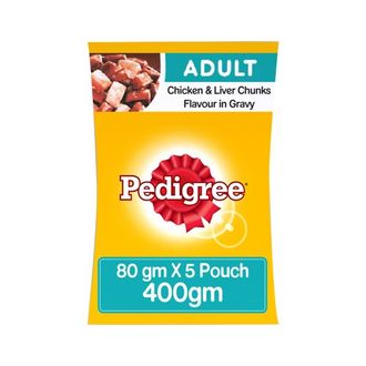 Pedigree Chicken And Liver Chunks Adult Dog Food (80gm, Pack of 5)