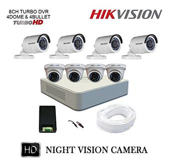 Hikvision DS-7108HQHI-F1 8CH Turbo Dvr,  4 ( DS-2CE56DOT-IRP) Dome, 4(DS-2CE16DOT-IRP) Bullet Camera (With Accessories)