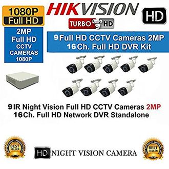 Hikvision DS-7116HQHI-F1 16CH Turbo HD DVR, 9(DS-2CE16DOT-IR) Bullet Camera