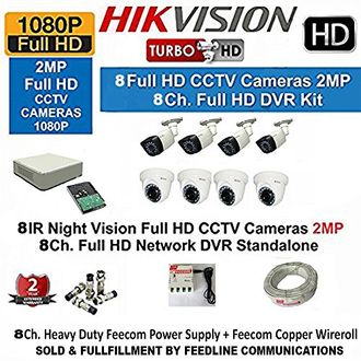 Hikvision DS-7108HQHI-F1 8CH Turbo DVR, 4(DS-2CE56DOT-IRP) Dome Camera, 4( DS-2CE16DOT-IRP) Bullet Camera (2TB HDD, With Accessories)