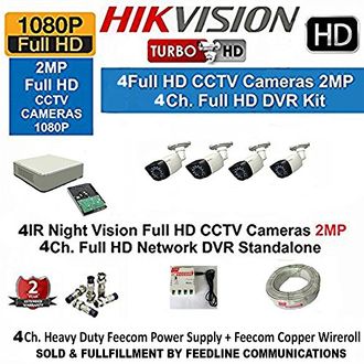Hikvision DS-7104HQHI-F1 4CH Mini Turbo DVR, 4(DS-2CE16DOT-IR) Bullet Camera (1TB HDD, With Accessories)