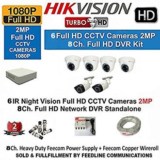 Hikvision DS-7108HQHI-F1 8CH Turbo DVR, 4(DS-2CE56DOT-IRP) Dome Camera, 2(DS-2CE16DOT-IRP) Bullet Camera (With Accessories)