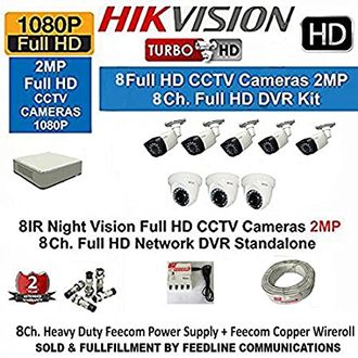 Hikvision DS-7B08HQHI-K1 8CH Turbo DVR, 6(DS-2CE1AD0T-IRPF) Bullet Camera, 3(DS-2CE5AD0T-IRPF) Dome Camera (With Accessories)