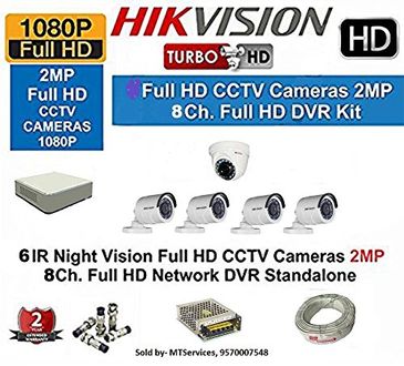 Hikvision DS-7A08HGHI-F1/ECO 8CH HD DVR, 1(DS-2CE5ADOT-IRP) Dome Camera, 4(DS-2CE1ADOT-IRP) Bullet Camera (2TB HDD,With Accessories)