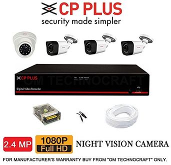 CP PLUS (CP-ER-0404E1-TS) 4 Channel DVR, 1(CP-GTC-D24L2-V3) Dome Camera,2(CP-GTC-T24L2C-V3) Bullet Camera (With Accessories)