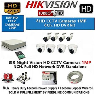 Hikvision DS-7108HGHI-F1 8CH DVR,4(DS-2CE56COT-IRP) Dome Camera,4(DS-2CE16COT-IRP) Bullet Camera (1TB HDD, With Accessories)