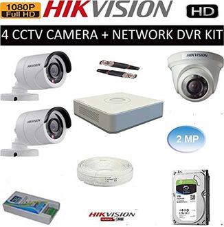 Hikvision (DS-6004HQHI-K1) 4CH DVR,1(DS-2CE5ADOT-IRPF) Dome Camera,2(DS-2CE1ADOT-IRPF) Bullet Camera (1TB HDD, With Accessories)