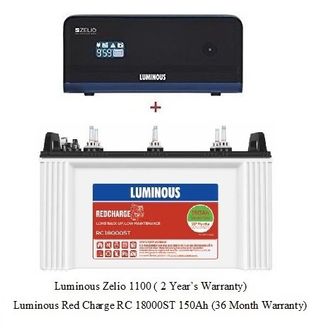 Luminous Zelio 1100 Sine Wave Inverter (With RC 18000ST 150Ah Battery) Price in India