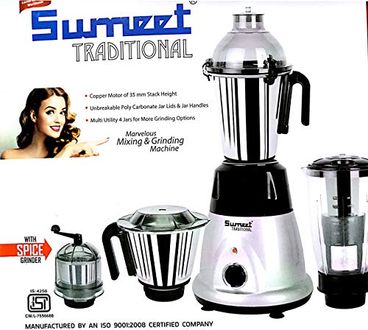 Sumeet Traditional Domestic Plus 2018 750W Mixer Grinder (4 Jars)