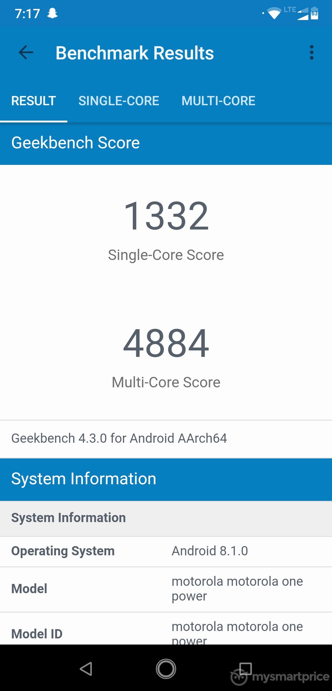 Motorola Moto One Power GeekBench - CPU Benchmark