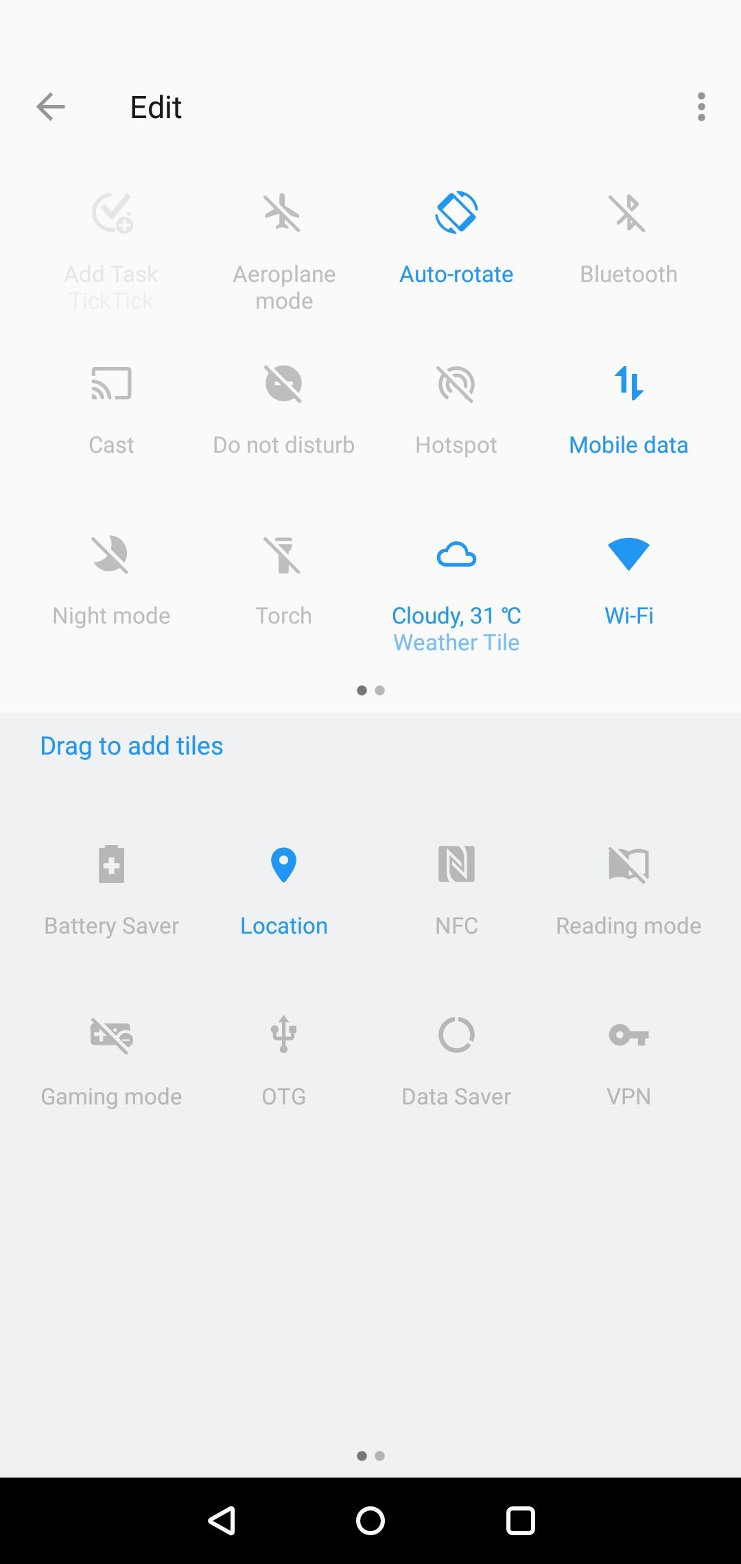 OnePlus 6 Quick Setting Toggles Editor