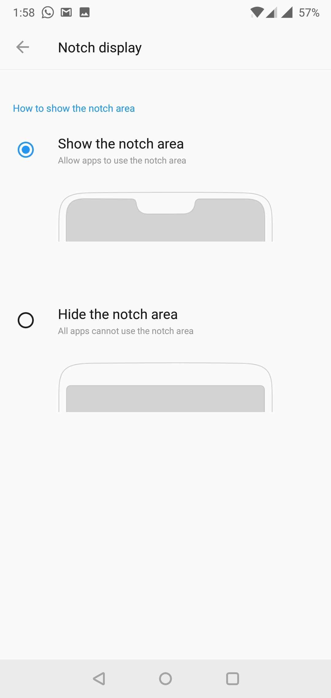 OnePlus 6 Screen Notch Area Settings