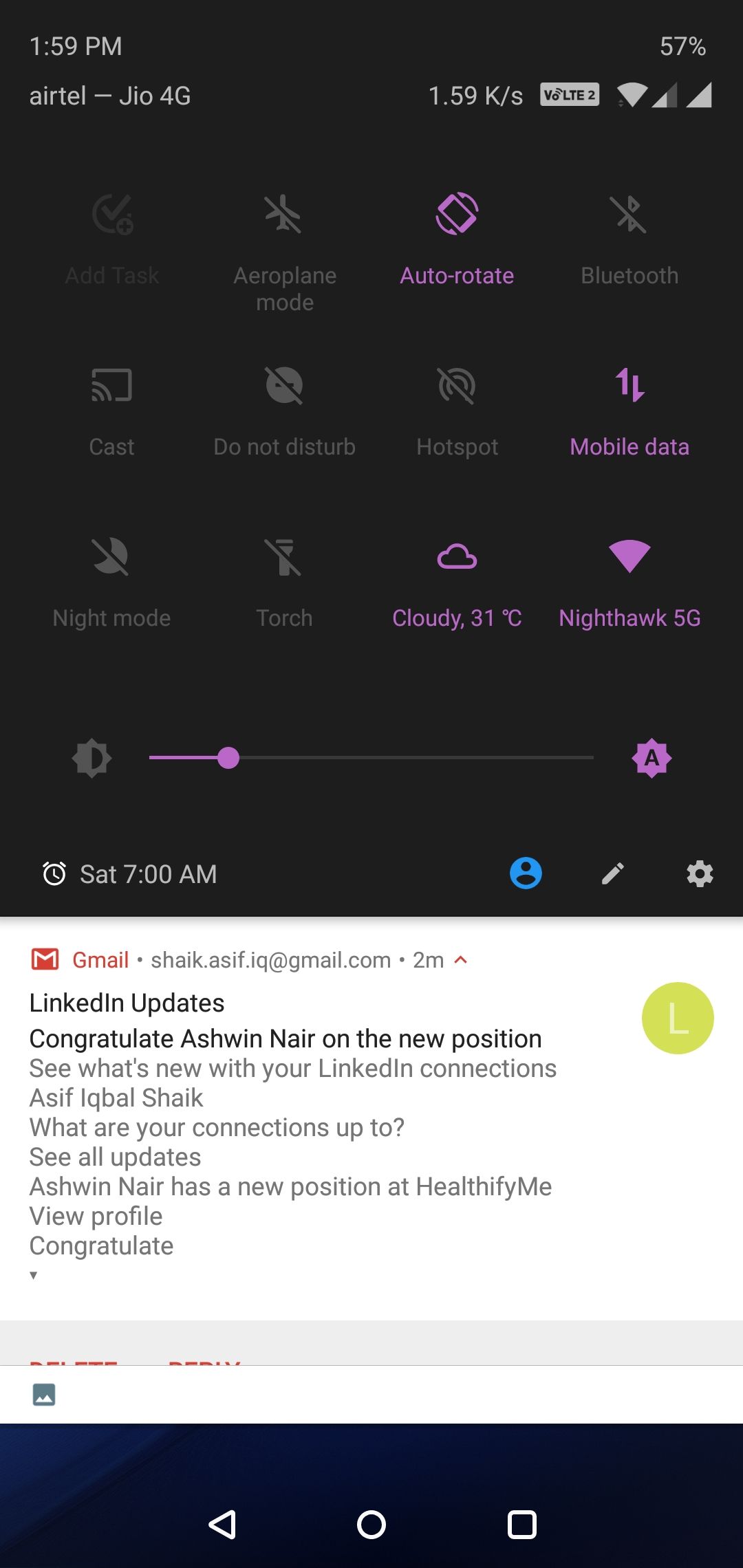 OnePlus 6 Notifications Shade Quick Setting Toggles Dark Theme