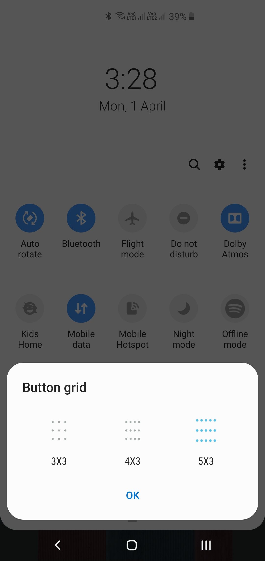 Samsung Galaxy S10+ Quick Settings Toggles Button Grid Editing