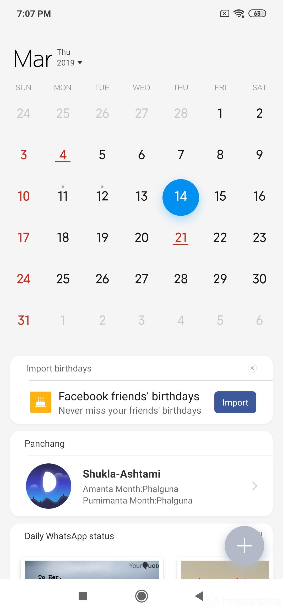 Xiaomi Redmi Note 7 Pro UI Design: Calendar