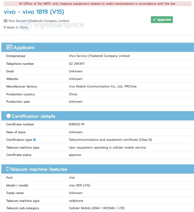 vivo 1819 features