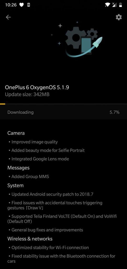 OnePlus 6 OxygenOS 5.1.9 Software Update