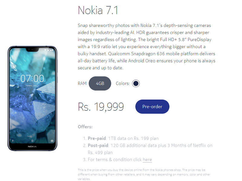 Nokia 7.1 Smartphone First Sale