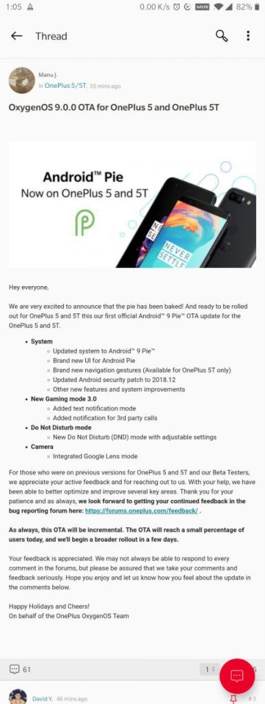 OnePlus 5 5T Android 9 Pie Stable Update