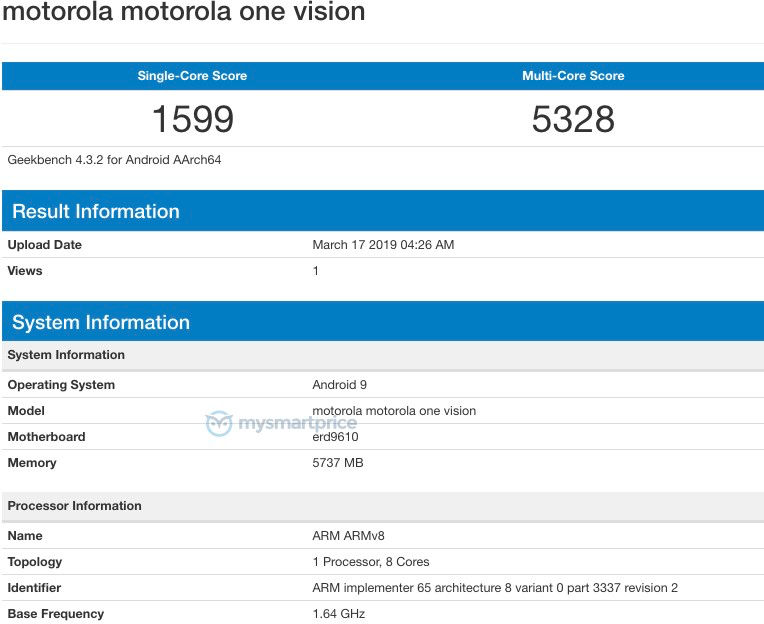 Motorola One Vision Geekbench