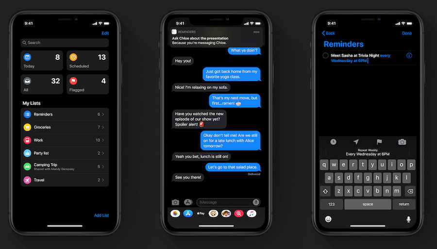 iOS 13 Messages, Reminder apps