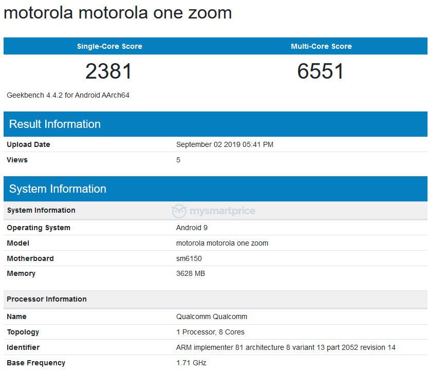 motorola one zoom geekbench