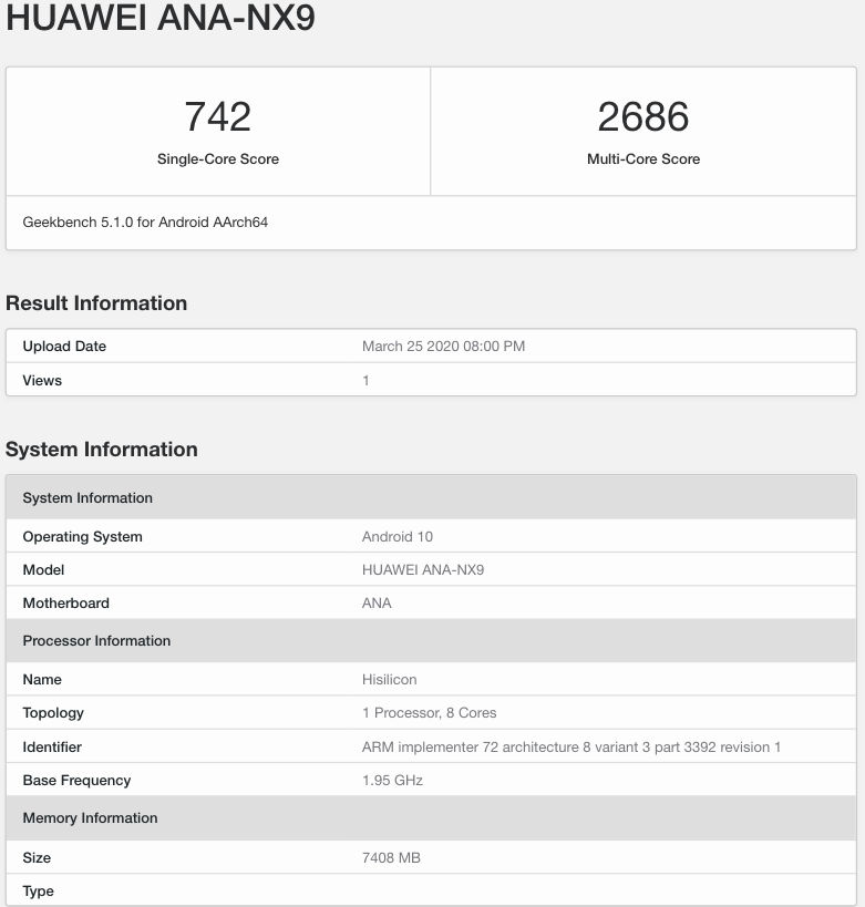 huawei p40 geekbench