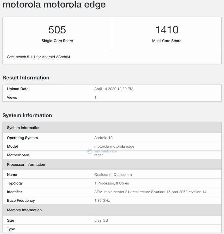 Motorola Edge spotted on Geekbench