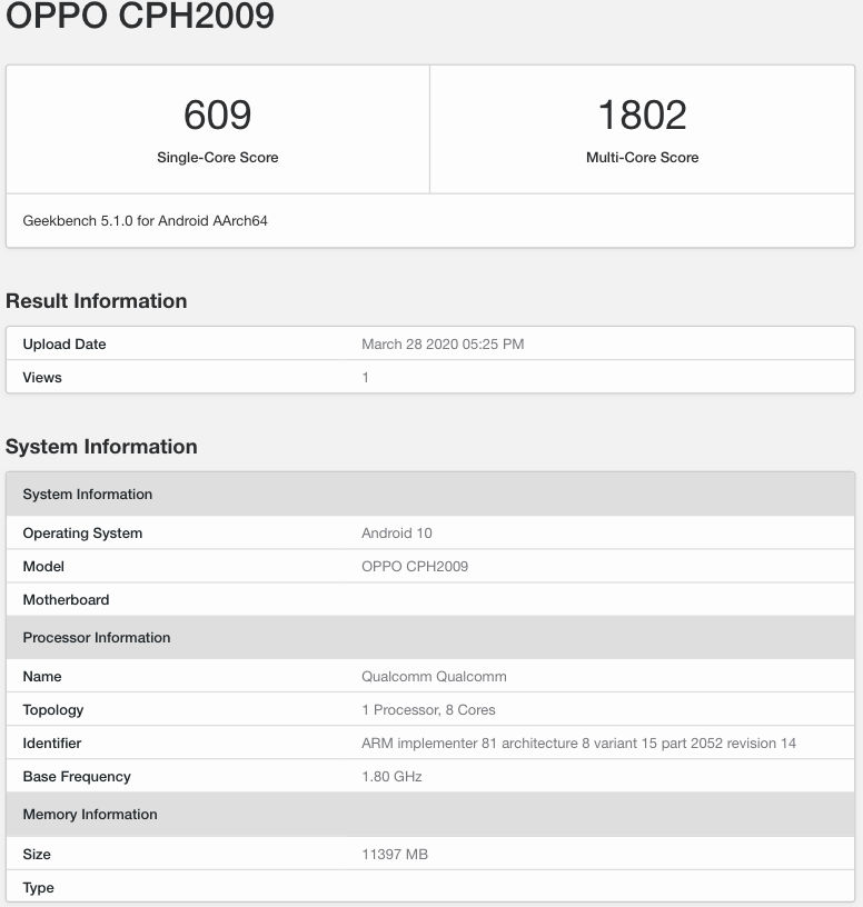 oppo reno 3 pro 5g geekbench