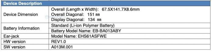 samsung a01 core dimensions