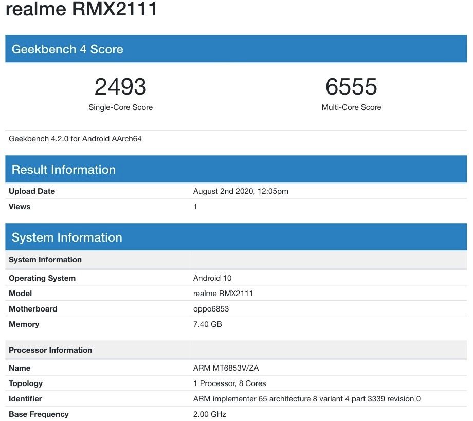 Realme RMX2111 Geekbench