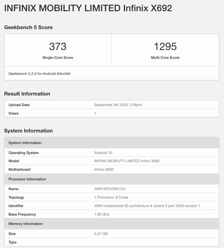 Infinix Note 8 (X692 Geekbench)