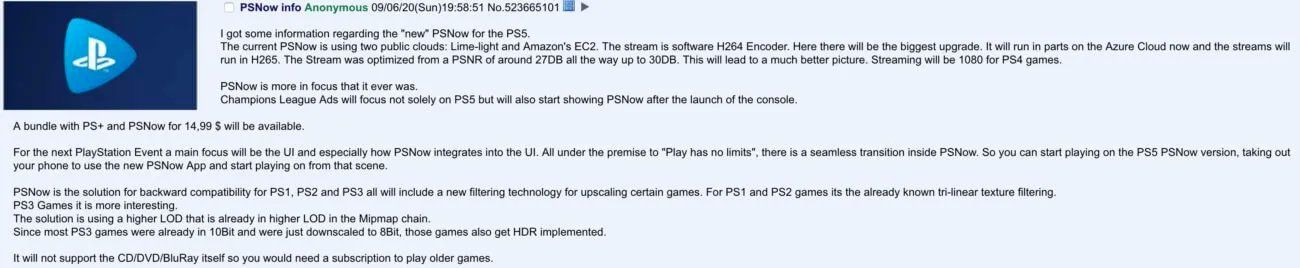 PSNow leak screenshot from 4Chan