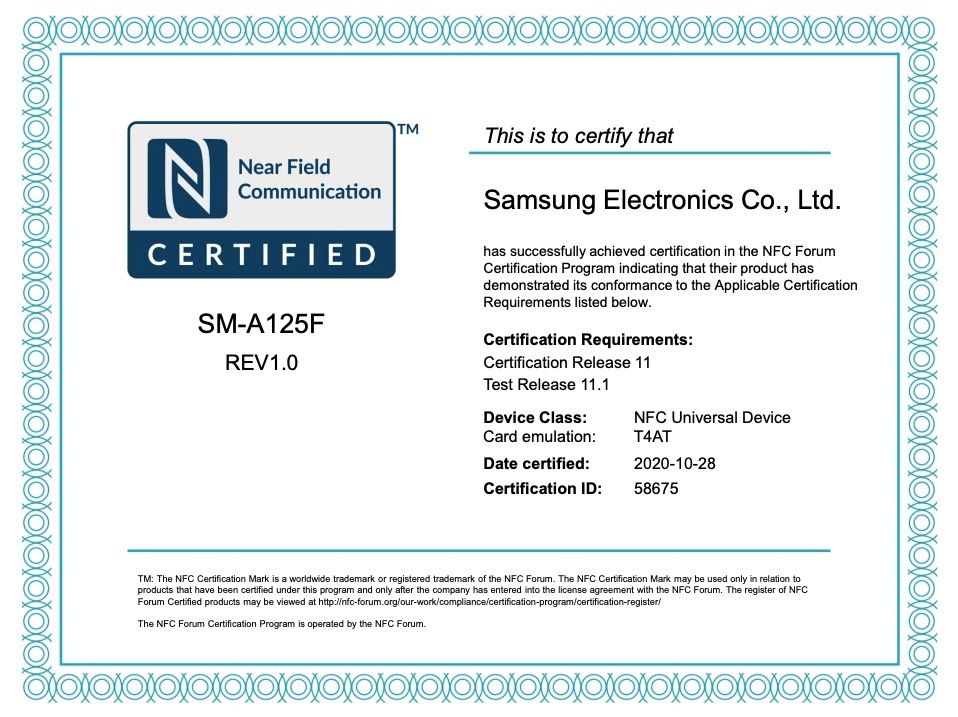 Samsung Galaxy A12 NFC Certification